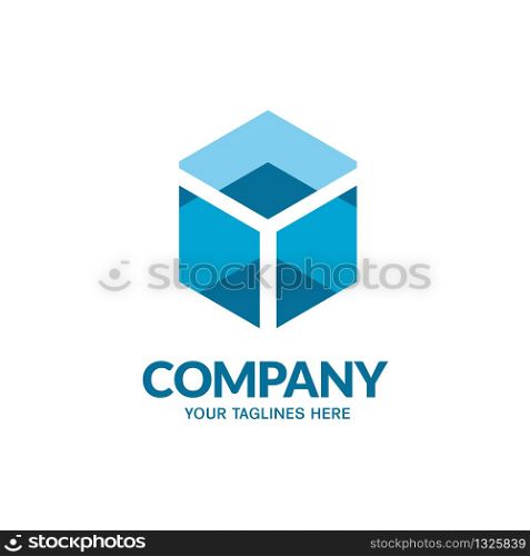 abstract blue square box geometric logo vector illustration