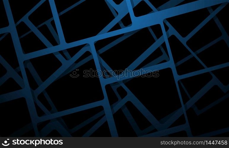 Abstract blue square mesh overlap on black design modern futuristic background vector illustration.