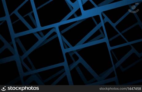 Abstract blue square mesh overlap on black design modern futuristic background vector illustration.