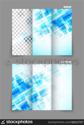 Abstract blue square technology digital tri-fold brochure template