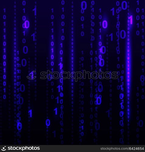 Abstract Blue Technology Background. Binary Computer Code