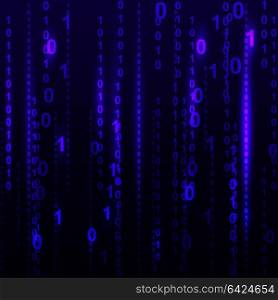 Abstract Blue Technology Background. Binary Computer Code
