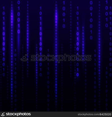 Abstract Blue Technology Background. Binary Computer Code