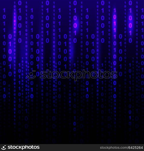 Abstract Blue Technology Background. Binary Computer Code
