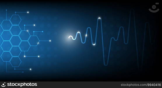 Abstract blue technology background.Glowing light digital hi-tech hexagons concept.Vector illustration.Eps10