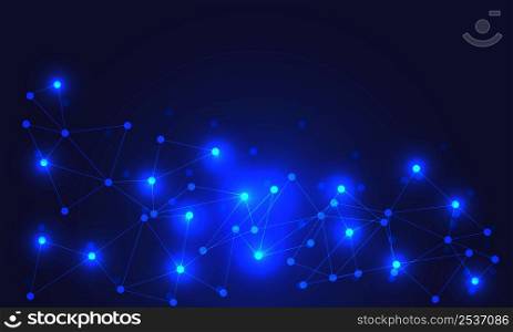 Abstract blue technology background with connecting dots lines global network connection digital and communication concept vector illustration.