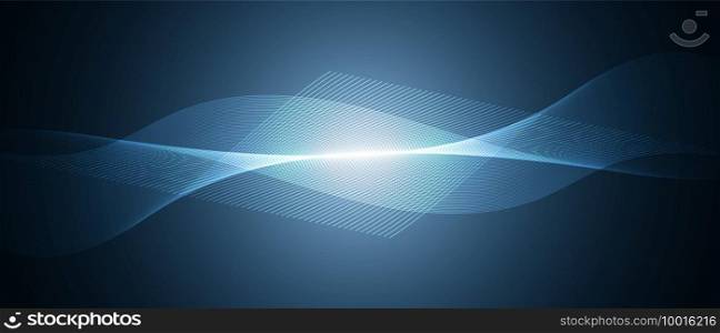 Abstract blue technology wave design, digital network background, vector communication concept