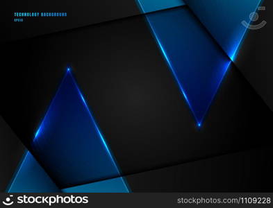 Abstract blue triangles with lighting laser on black background with space for your text. Technology concept. Vector illustration