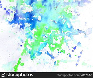 Abstract blue watercolor background spots and blots