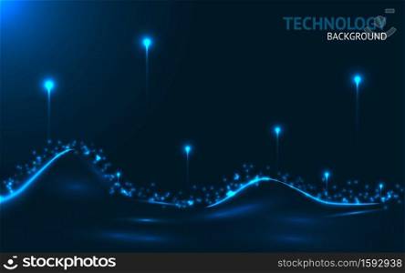 Abstract blue wave background. Connection and web concept. Digital technology. Geometric artificial technology.