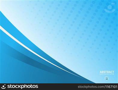 Abstract blue wave curve with space for your text or corporate banner web design background with halftone effect. Vector illustration