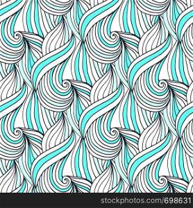 Abstract blue waves vector seamless pattern. Doodle repeating background. For textile or packaging design. Abstract blue waves vector seamless pattern. Doodle repeating background. For textile or packaging design.