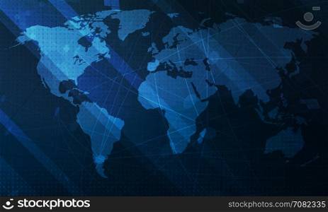Abstract blue world map background. Digital global technology concept. Vector Illustration.
