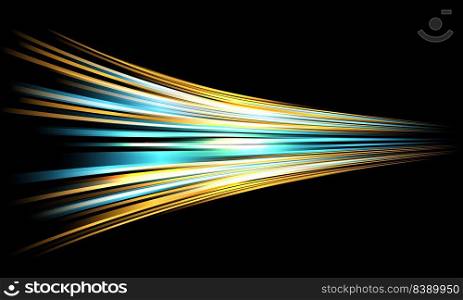 Abstract blue yellow light high speed zoom fast night background vector illustration.