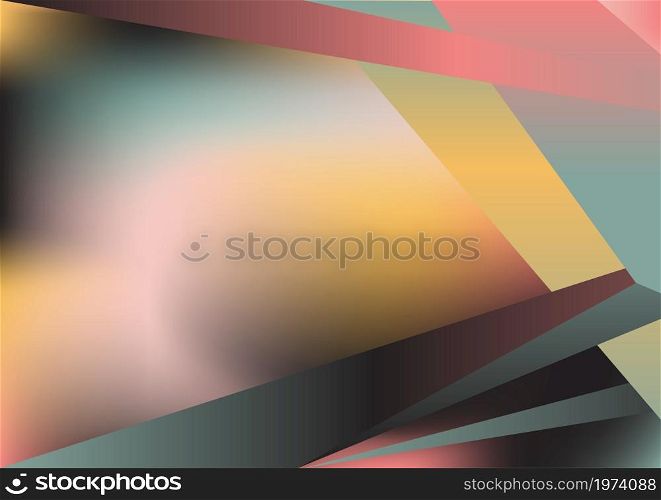 Abstract blur fluid shape, polygonal triangle line geometric pattern trendy background.Retro gradient texture graphic design vector Template Copy space Layout Flyer Banner Cover Blue pink yellow color