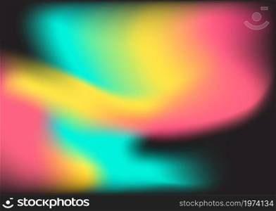 Abstract blur fluid shapes wave pattern, wavy liquid trendy background. Retro gradient texture graphic design vector Template Copy space Poster Layout Flyer Banner Cover Black cyan yellow pink neon