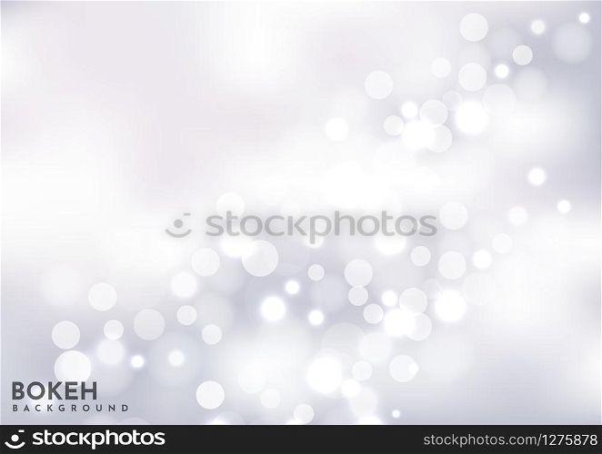 Abstract blured silver bokeh background sparkling lights effect. Vector illustration