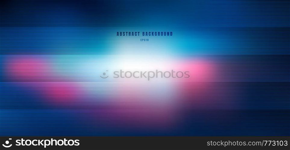Abstract blurred blue and pink with lighting radial effect background and horizontal lines texture. Technology background. Vector illustration