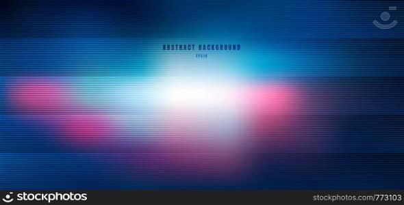 Abstract blurred blue and pink with lighting radial effect background and horizontal lines texture. Technology background. Vector illustration