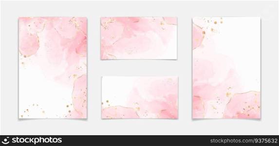 Abstract blush pink liquid watercolor background with golden glitter stains and lines. Rose marble alcohol ink drawing effect with gold foil. Vector illustration template for wedding invitation.. Abstract blush pink liquid watercolor background with golden glitter stains and lines. Rose marble alcohol ink drawing effect with gold foil. Vector illustration template for wedding invitation