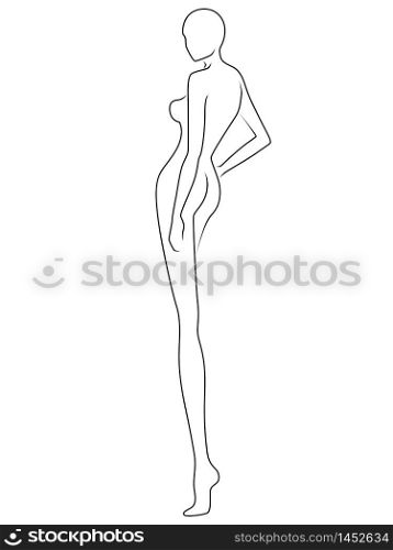 Abstract body of charming lady, black isolated on the white background, hand drawing outline