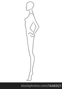Abstract body of charming woman, black isolated on the white background, side view, hand drawing outline