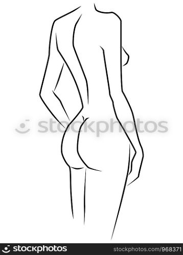 Abstract body of elegant and slender woman isolated on white background, side view, hand drawing vector outline