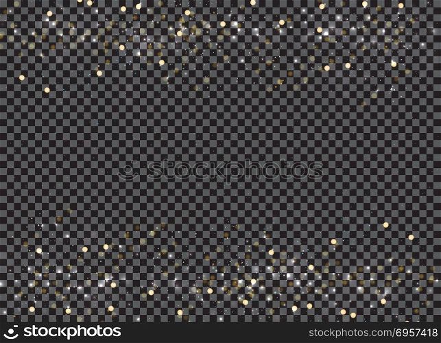 Abstract bokeh and gold glitter header footers on transparent background. Vector illustration. Abstract bokeh and gold glitter header footers on transparent ba