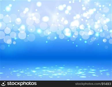 Abstract bokeh background. Abstract bokeh light blue background with white decoration elements. Vector illustration
