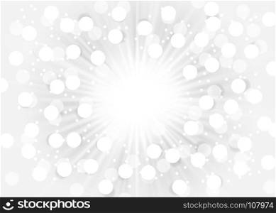 Abstract bokeh sunburst on white background. Abstract bokeh sunburst and lights on the white background, vector illustration
