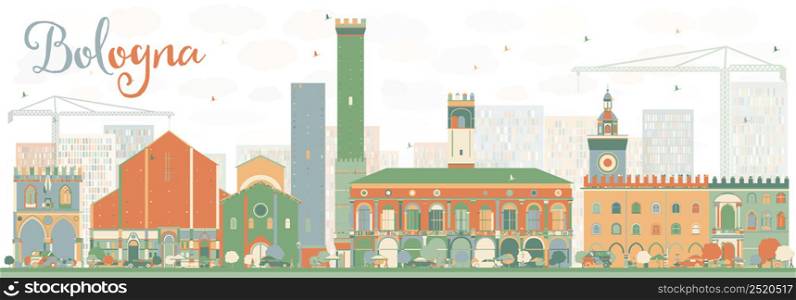 Abstract Bologna Skyline with Color Landmarks. Vector Illustration. Business Travel and Tourism Concept with Historic Buildings. Image for Presentation Banner Placard and Web Site.