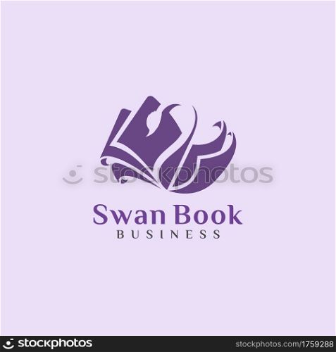 Abstract Book Combined With Beauty Swan Silhouette Logo Design. Graphic Design Element.