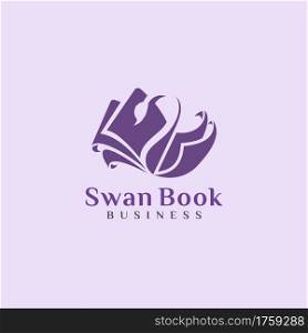 Abstract Book Combined With Beauty Swan Silhouette Logo Design. Graphic Design Element.
