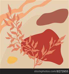 Abstract botanical background with shapes and lines in orange, red and beige colors. Concept vector art