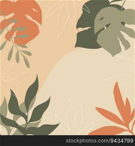 Abstract botanical foliage and leaves background in pastel colors