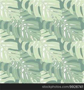 Abstract botanical seamless nature pattern with green light monstera silhouettes. Pastel palette. Designed for fabric design, textile print, wrapping, cover. Vector illustration.. Abstract botanical seamless nature pattern with green light monstera silhouettes. Pastel palette.
