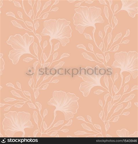 Abstract Botanical Seamless Pattern in Light Neutral Desert Colors with line art flowers, feminine minimalistic clean hand drawn vector lines for fabric textile design and wrapping paper. Abstract Botanical Seamless Pattern in Light Neutral Desert Colors