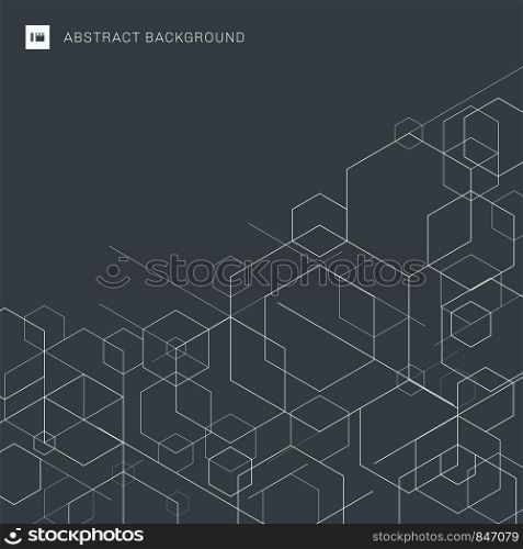 Abstract boxes white lines on gray background. Modern technology digital patterns geometric form. Hexagon geometry structure. Vector illustration