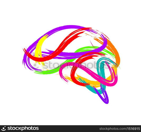 Abstract brain made of paint stroke as creative idea symbol. Icon design, illustration isolated on white background.