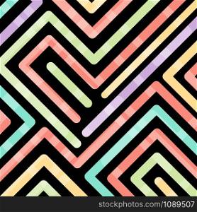 Abstract bright color lines connection pattern transition on black background. Vector illustration