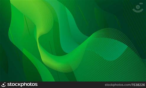 Abstract bright colorful green striped wave background. Beautiful background with geometric waves and elements and smooth transitions of color.. Abstract bright colorful green striped wave background.