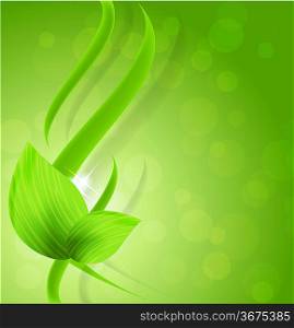 Abstract bright green design with leaves and waves