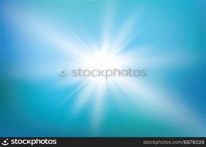 Abstract bright shining sun with lens flare in a blue sky. Vector illustration. Abstract bright shining sun with lens flare in a blue sky. Vector illustration. Vector