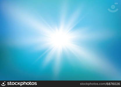 Abstract bright shining sun with lens flare in a blue sky. Vector illustration. Abstract bright shining sun with lens flare in a blue sky. Vector illustration. Vector