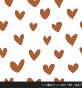 Abstract brown hearts modern seamless pattern. Vector simple modern trendy background. Hand drawn hearts shape for Valentines Day, creative art pastel color pattern background. Abstract hearts simple pattern, seamless background