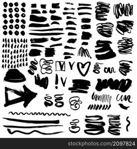 Abstract brush strokes on white background. Vector illustration.. Abstract brush strokes set.