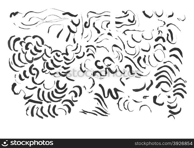 Abstract brush traces. Design elements were created with Chinese ink and calligraphic pen.
