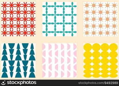 Abstract brutalist seamless pattern collection. Primitive background print set for tee, paper, textile and fabric. Geometric vector illustration for decor and design.