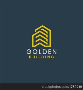 Abstract Building with Yellow Geometric Lines Logo Design. Architecture and Building Vector Logo Illustration. Graphic Design Element.