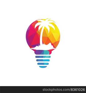 Abstract bulb l&with palm tree logo design. Nature travel innovation symbol. Tour and travel concept design. 